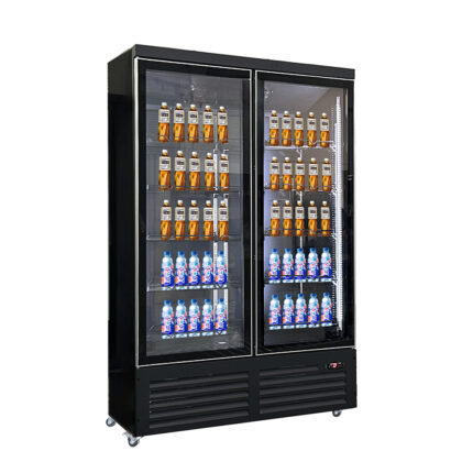 Vitrine réfrigérée murale positive 2 portes noire 1200L libre-service professionnelle