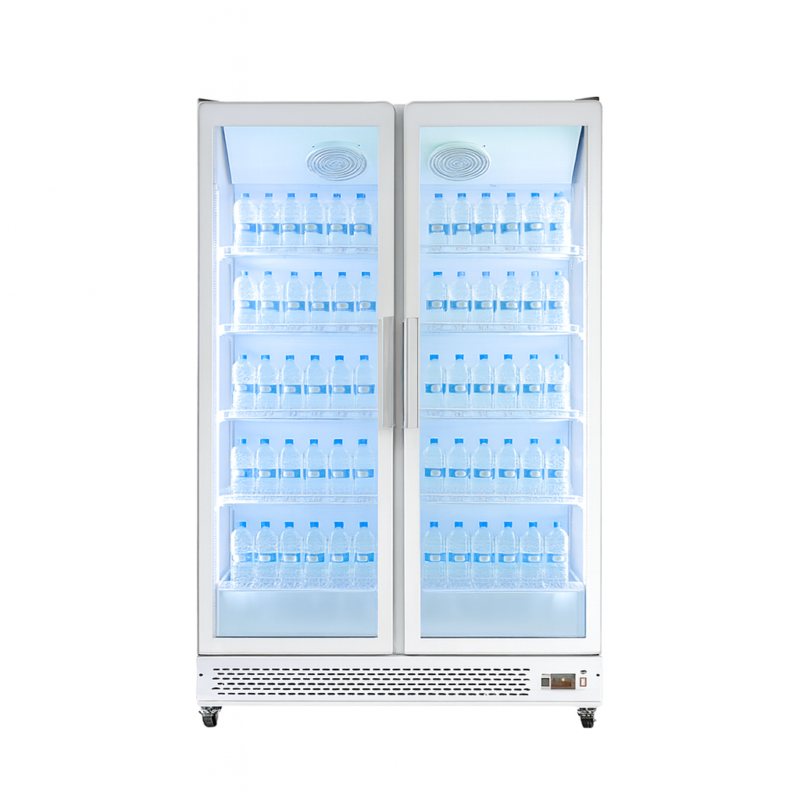 Vitrine réfrigérée murale positive 2 portes blanche 1200L libre-service professionnelle