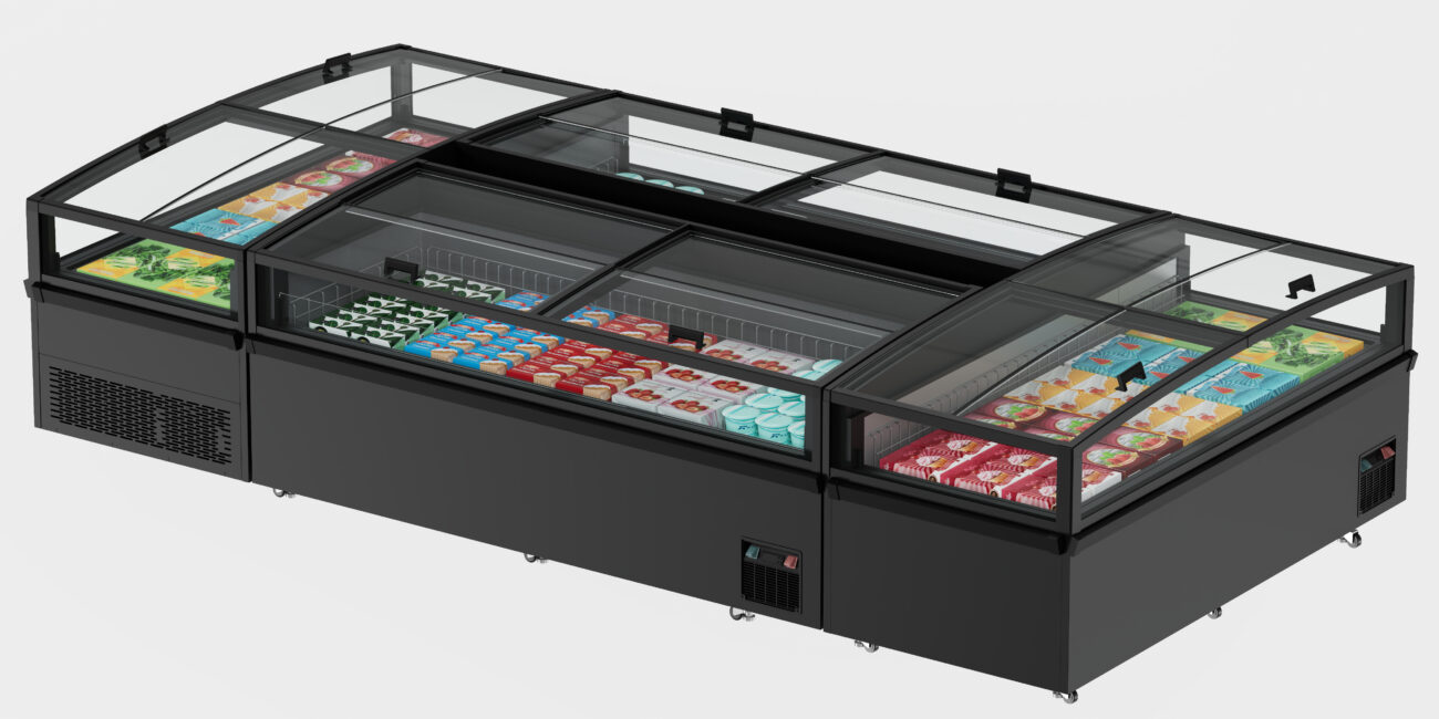 Congélateur îlot vitré 1500 mm 360L vitrine surgelés libre-service professionnel bahut congélation