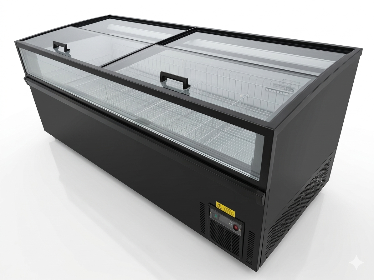 Congélateur îlot vitré 1500 mm 360L – vitrine surgelés libre-service Congélateur îlot vitré 1500 mm 360L vitrine surgelés libre-service professionnel bahut congélation