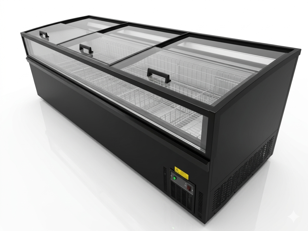 Congélateur îlot vitré 2500 mm 685L vitrine surgelés libre-service professionnel bahut congélation