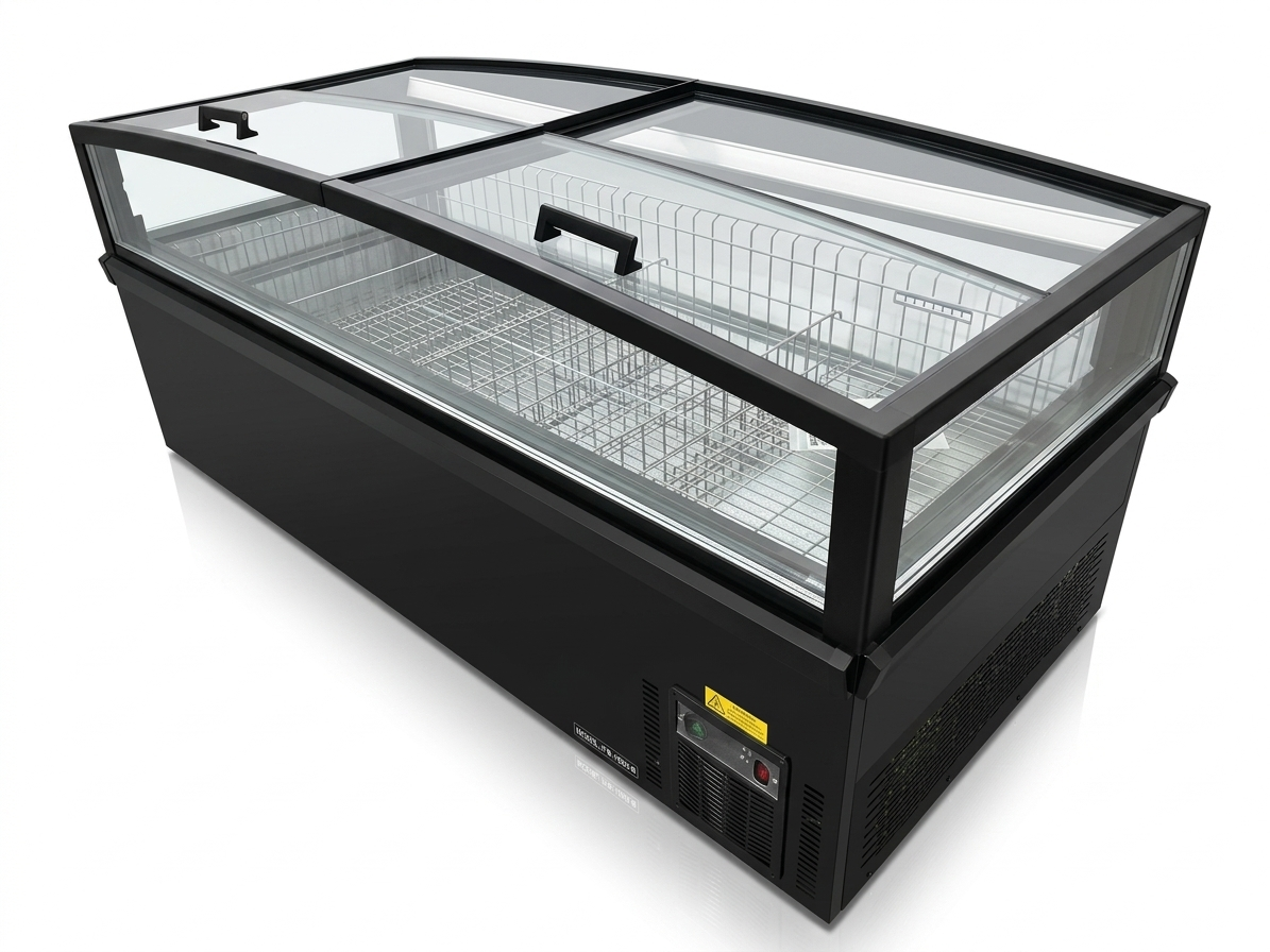 Congélateur îlot vitré 1900 mm 490L Congélateur îlot vitré 1900 mm 490L vitrine surgelés libre-service professionnel bahut congélation